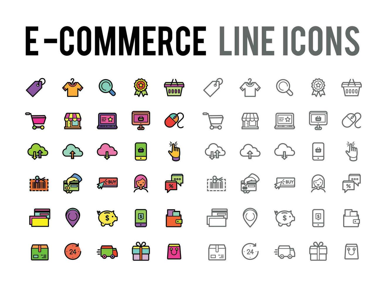 e-handel uppkopplad handla, leverans vektor linje ikon samling uppsättning för eshop säljare