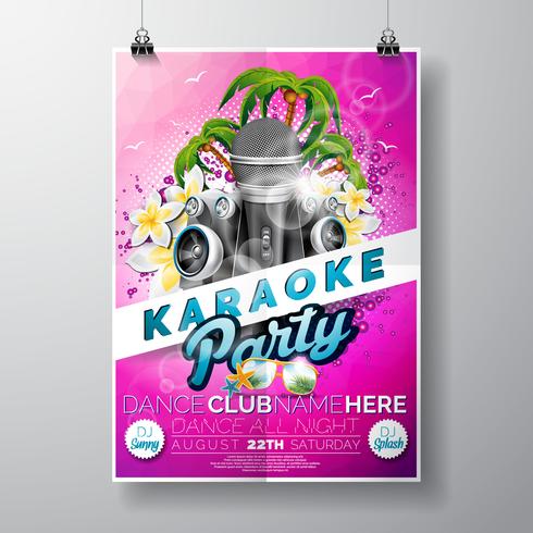 Vector Fliegerillustration auf einem Sommer-Karaoke-Partythema mit Mikrofonen