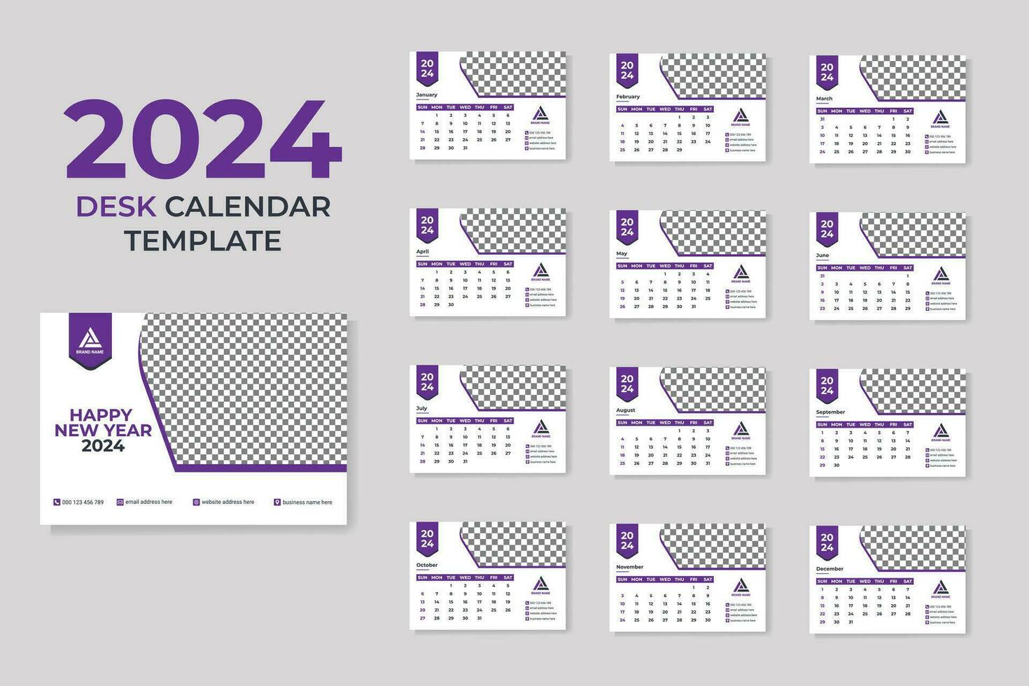 kreativ och rena företag skrivbord kalender 2024 skriva ut mall vektor proffs