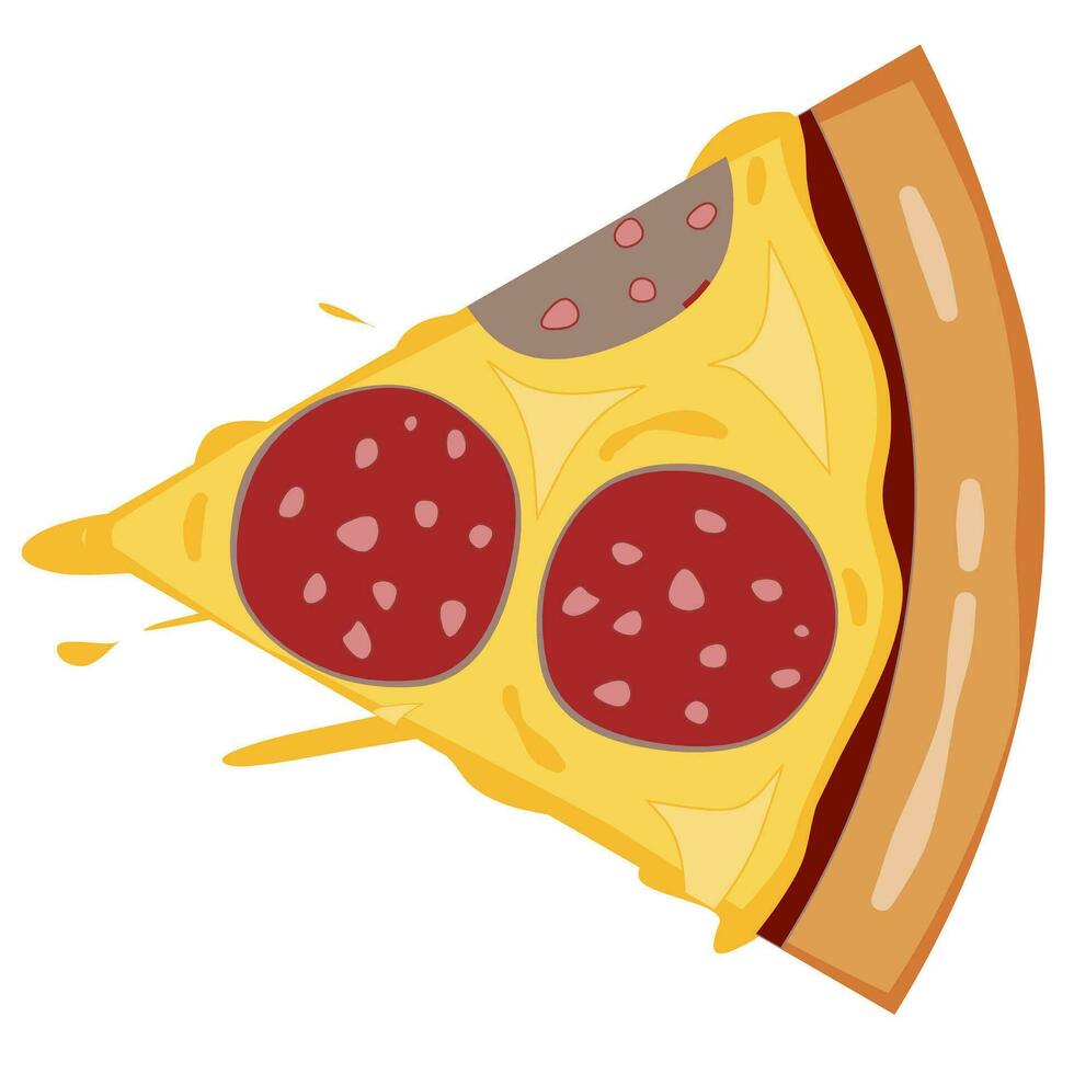 Peperoni Pizza Käse schmelzen Scheibe Stück isolieren eben Design vektor