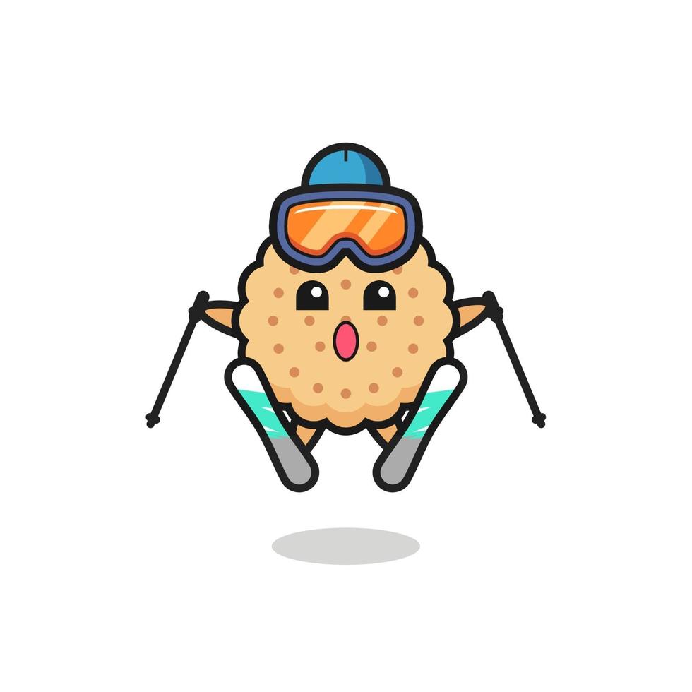 Runde Kekse Maskottchen Charakter als Skifahrer vektor