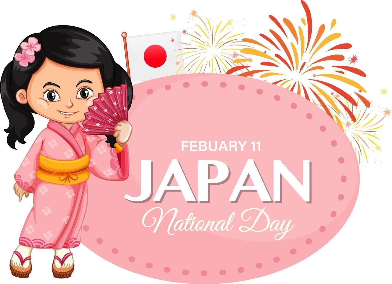 Japan-Nationalfeiertag-Banner mit japanischer Kinderzeichentrickfilm-Figur vektor
