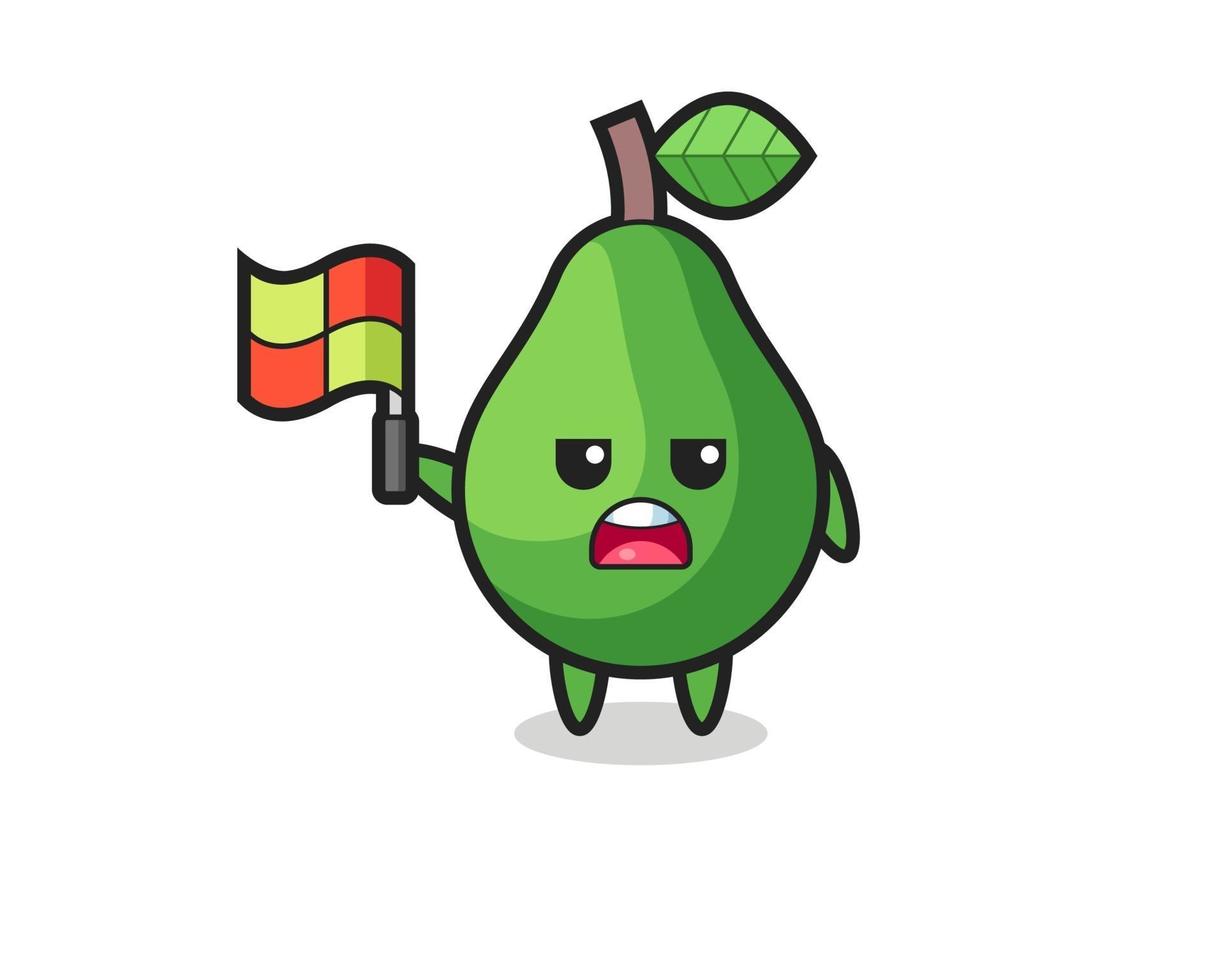Avocado-Charakter als Linienrichter, der die Flagge aufstellt vektor