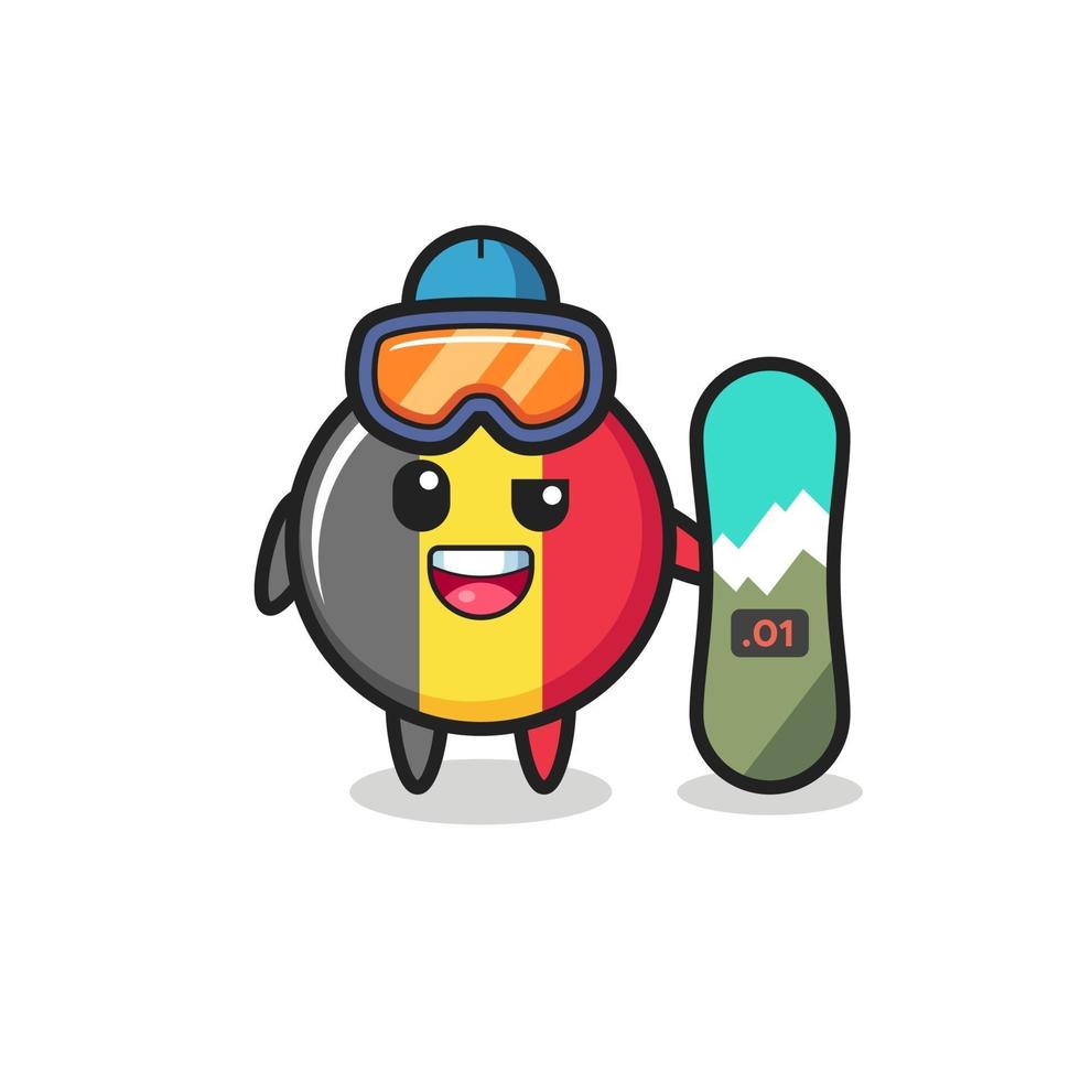 Illustration des belgischen Flaggen-Abzeichen-Charakters mit Snowboard-Stil vektor