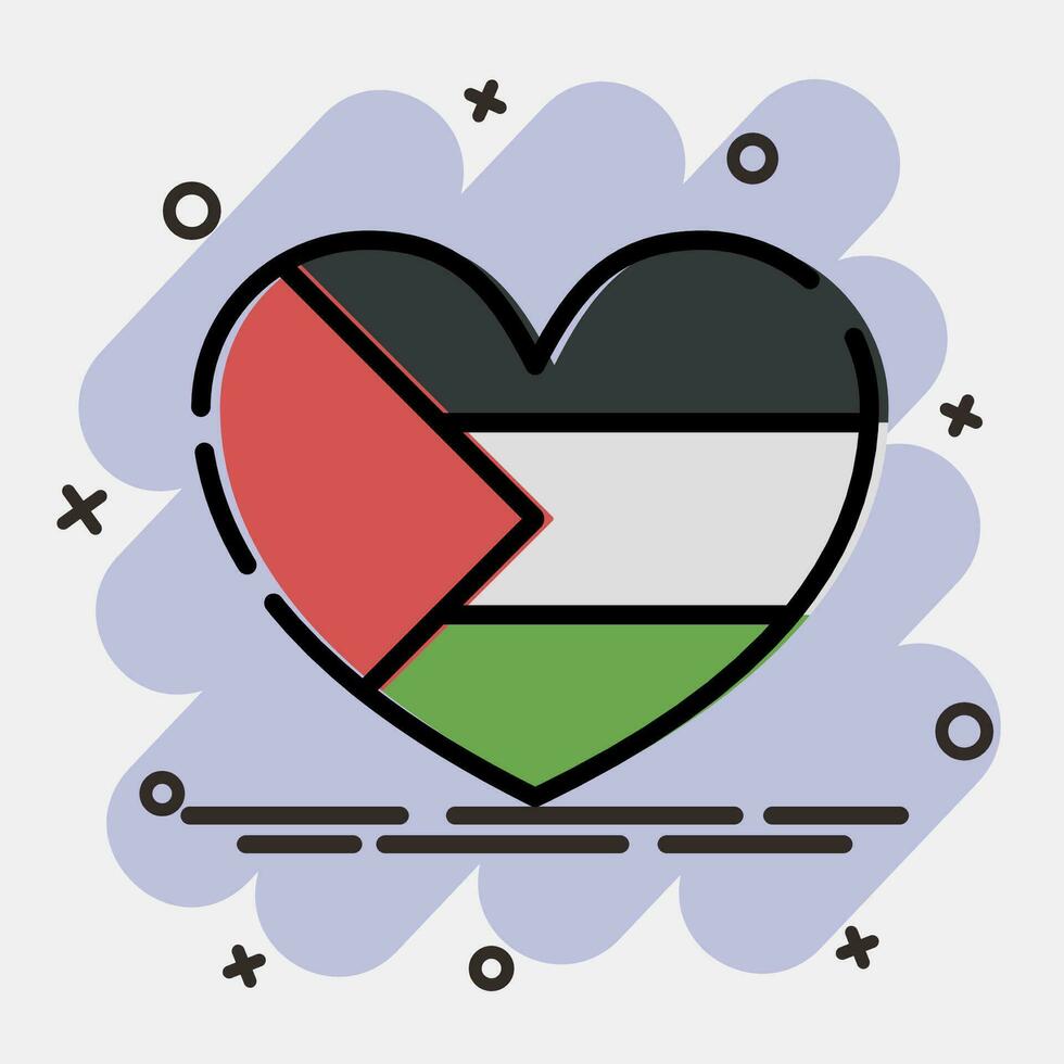 ikon hjärta form palestina flagga. palestina element. ikoner i komisk stil. Bra för grafik, affischer, logotyp, infografik, etc. vektor