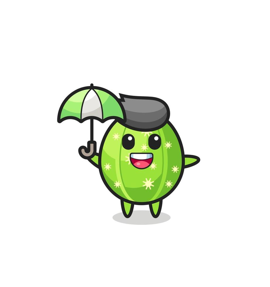söt kaktus illustration som håller ett paraply vektor