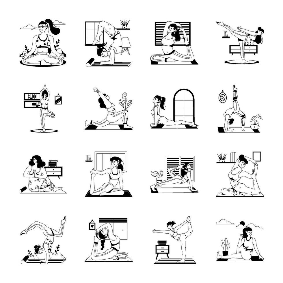 packa av yoga glyf illustrationer vektor