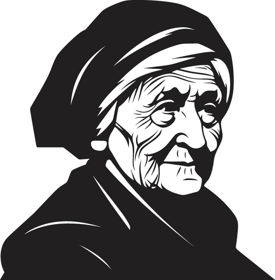 porträtt av visdom i vektor gammal kvinnor årgång farmor gammal kvinnor konst