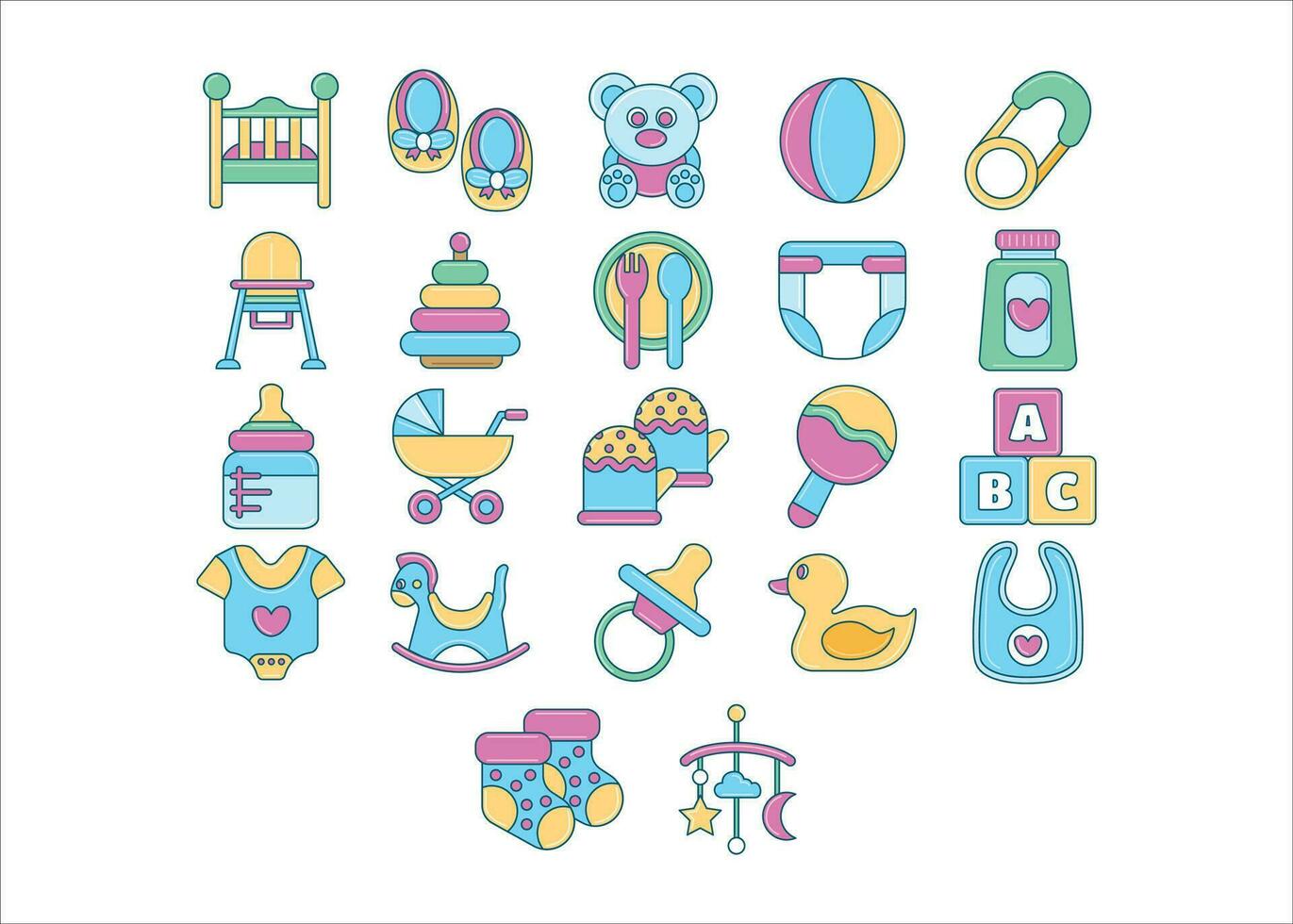 bebis grejer ikon samling, nyfödd ,barn och litet barn leksak vektor grafisk illustration