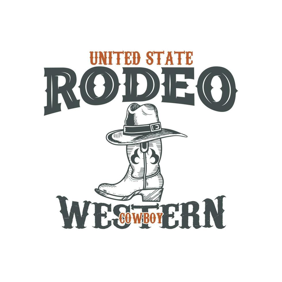 Rodeo Cowboy Western t Hemd Design. Arizona Rodeo Cowboy Chaos Jahrgang Hand gezeichnet Illustration t Hemd Design. Jahrgang Hut und Stiefel Illustration, Kleidung, t Hemd Design, Western, USA t Hemd Design vektor