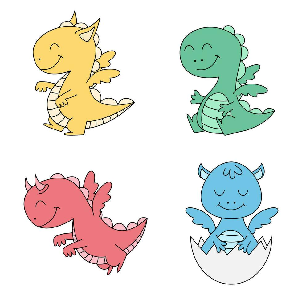 uppsättning av rolig drake karaktär, tecknad serie stil vektor