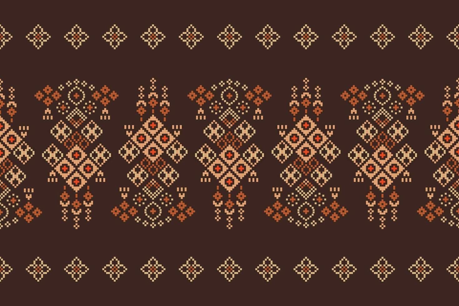 ethnisch geometrisch Stoff Muster Kreuz Stich.ikat Stickerei ethnisch orientalisch Pixel Muster braun Hintergrund. abstrakt, vektor, illustration. Textur, Kleidung, Rahmen, Dekoration, Motive, Seide Hintergrund. vektor