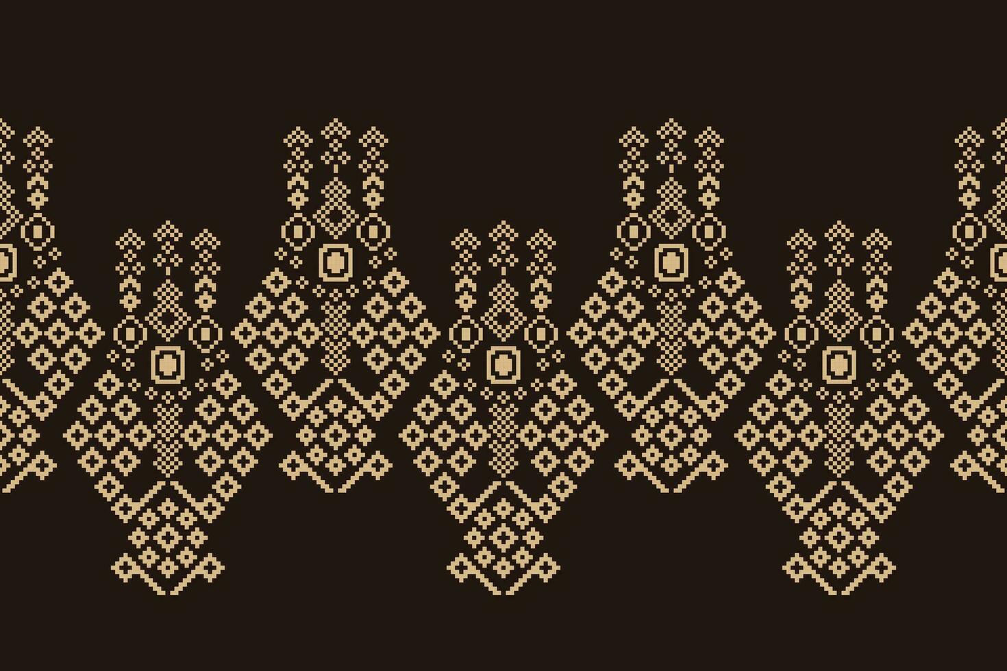 ethnisch geometrisch Stoff Muster Kreuz Stich.ikat Stickerei ethnisch orientalisch Pixel Muster braun Hintergrund. abstrakt, vektor, illustration. Textur, Kleidung, Rahmen, Dekoration, Motive, Seide Hintergrund. vektor