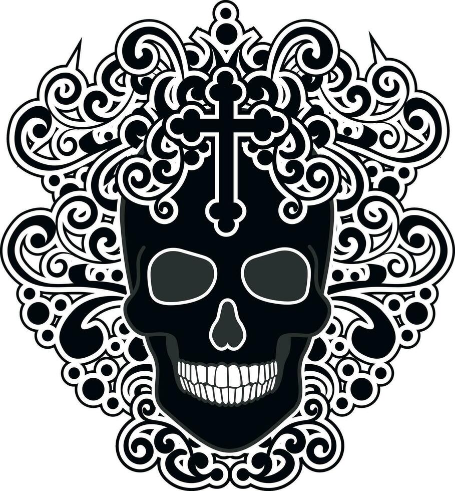 gotisk skylt med skalle, t-shirts i grunge vintage design vektor
