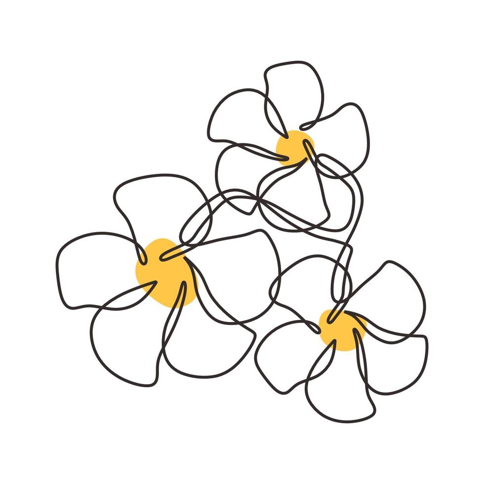 en linje ritning av plumeria blomma minimalistisk design gul vektor