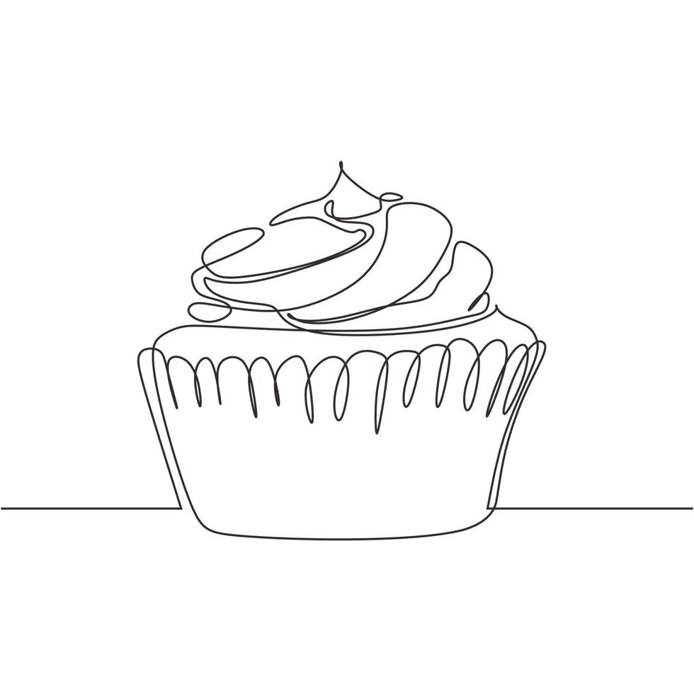 cupcake en radritning enda kontinuerlig handritad minimalism vektor