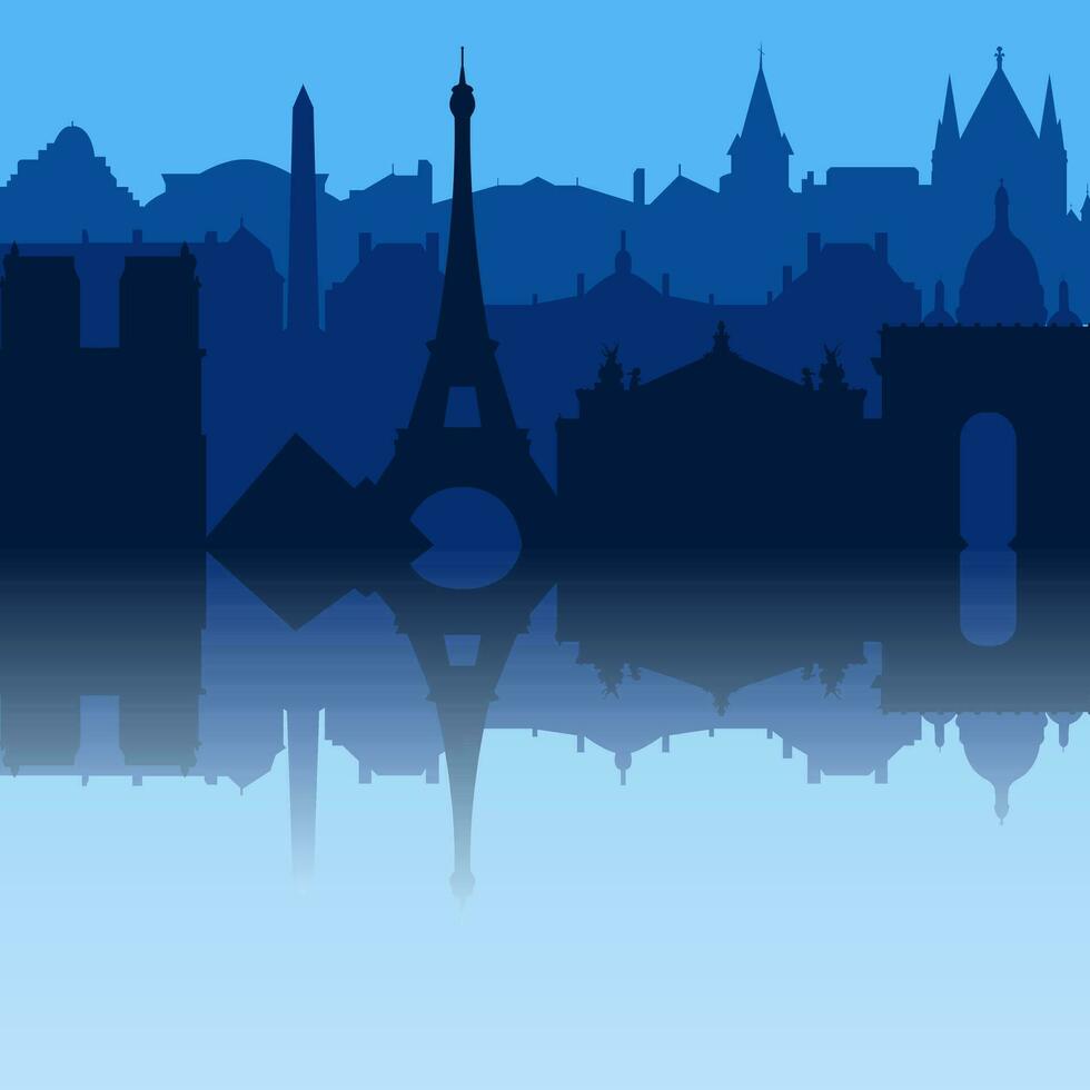 paris stad horisont. silhuett stad paris Frankrike blå bakgrund. vektor illustration