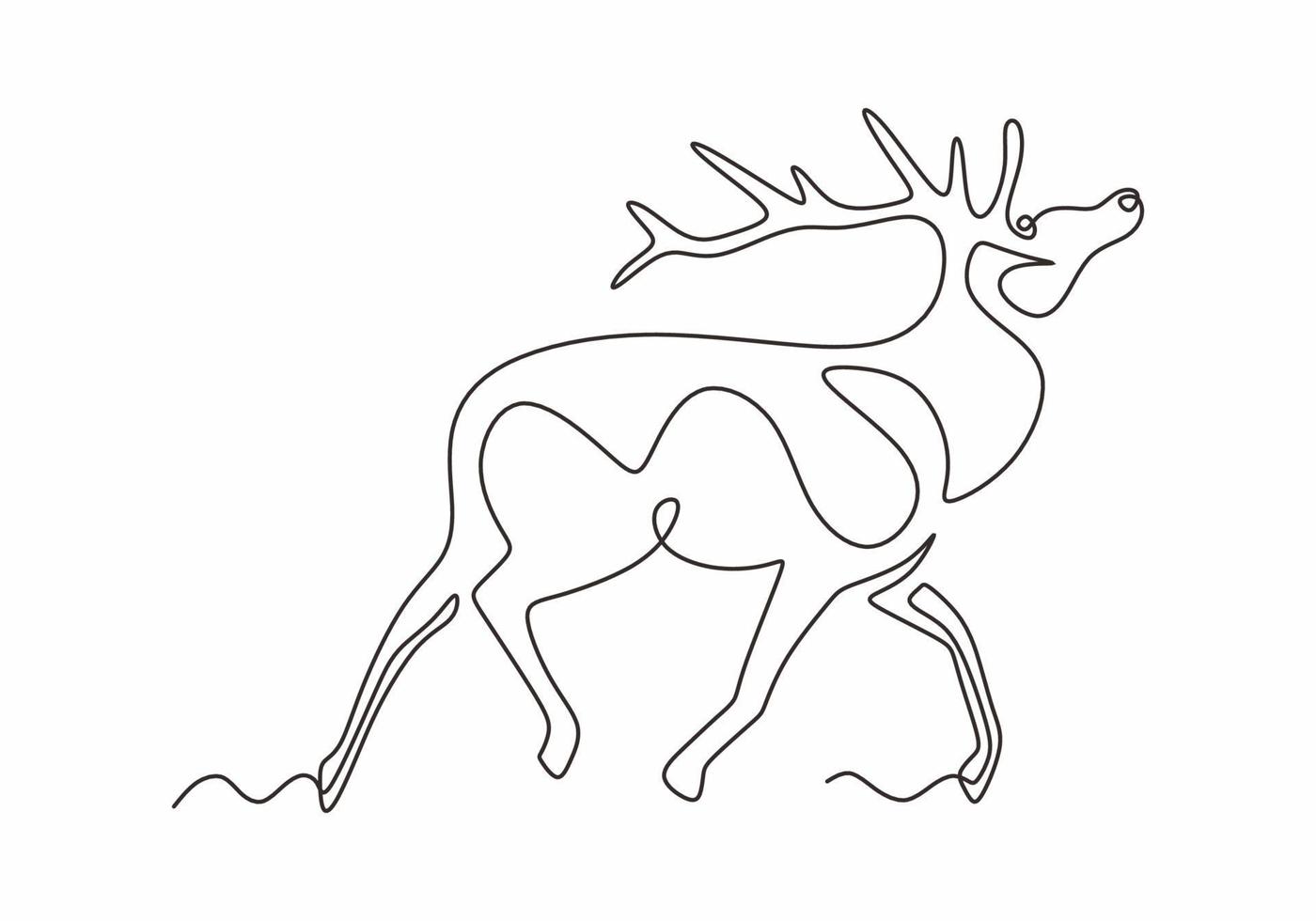 eine Linie Design-Silhouette von Hirschen. Rentier Tier Winter handgezeichnet vektor