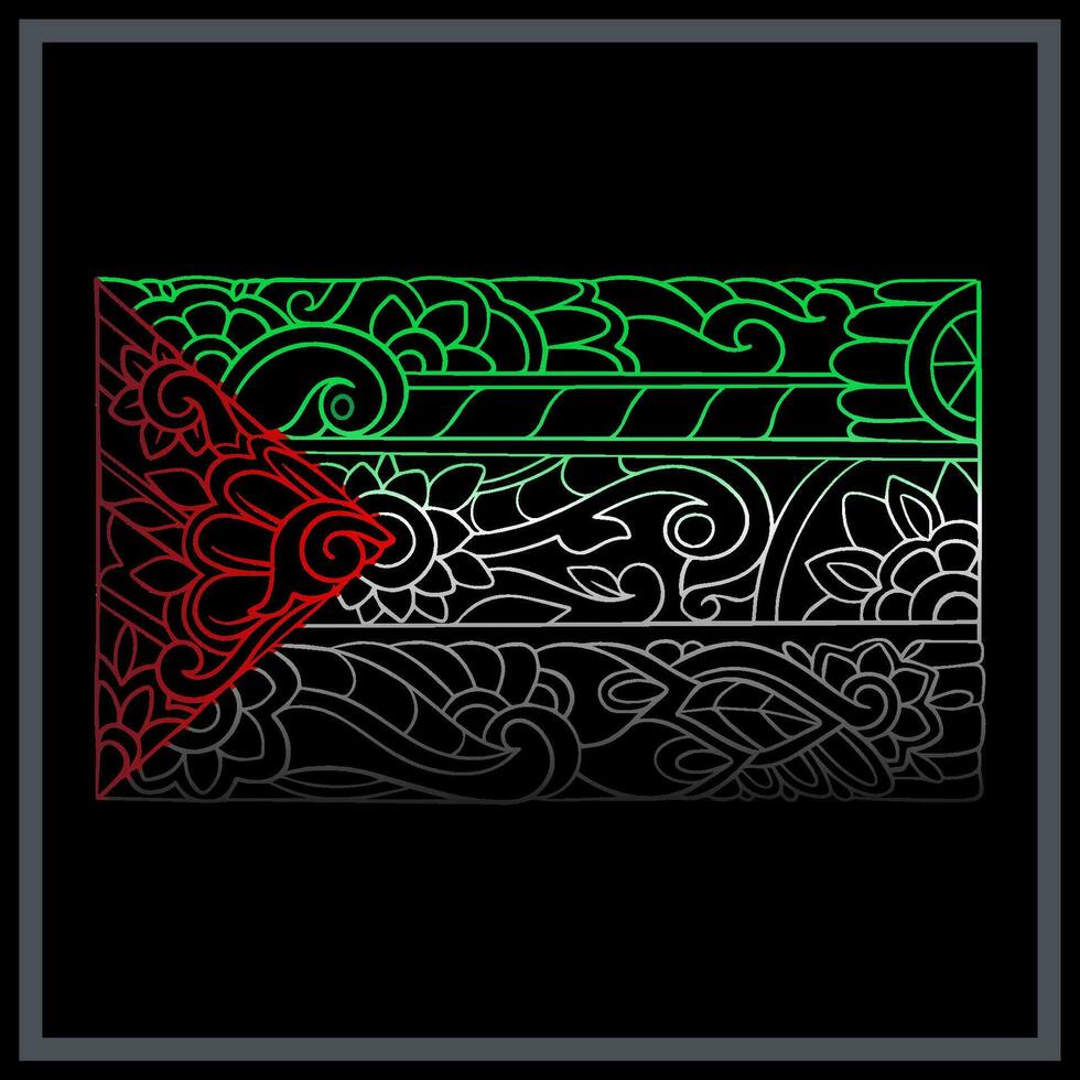 lutning färgrik palestina flagga mandala konst isolerat på svart bakgrund. vektor