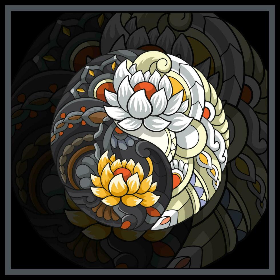 färgrik yin yang mandala konst isolerat på svart bakgrund. vektor