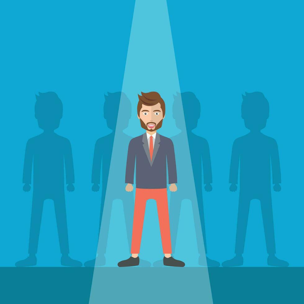 affärsman eller ledare stående ut av de folkmassan. anställa ny människor begrepp. platt vektor illustration
