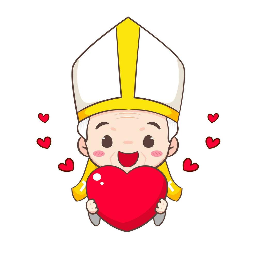 süß Papst Karikatur Charakter. glücklich lächelnd katholisch Priester Maskottchen Charakter. Christian Religion Konzept Design. isoliert Weiß Hintergrund. Vektor Kunst Illustration.