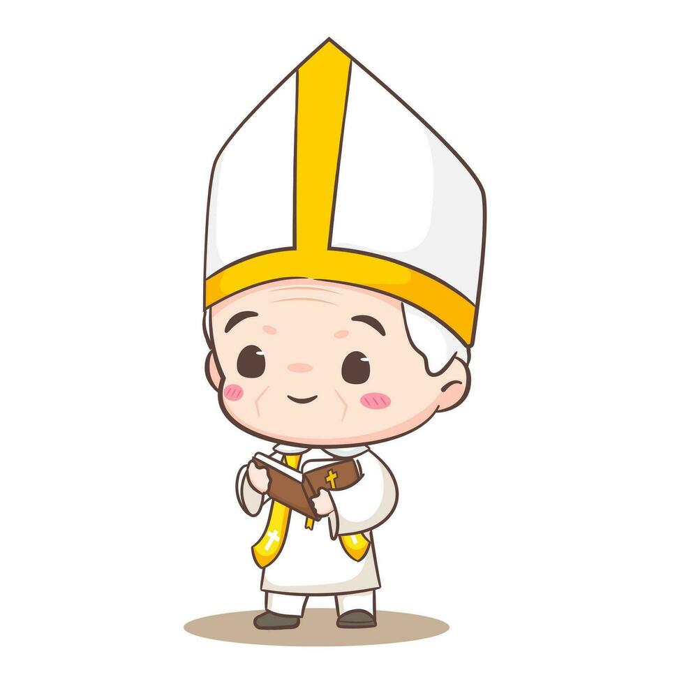 süß Papst Karikatur Charakter. glücklich lächelnd katholisch Priester Maskottchen Charakter. Christian Religion Konzept Design. isoliert Weiß Hintergrund. Vektor Kunst Illustration.