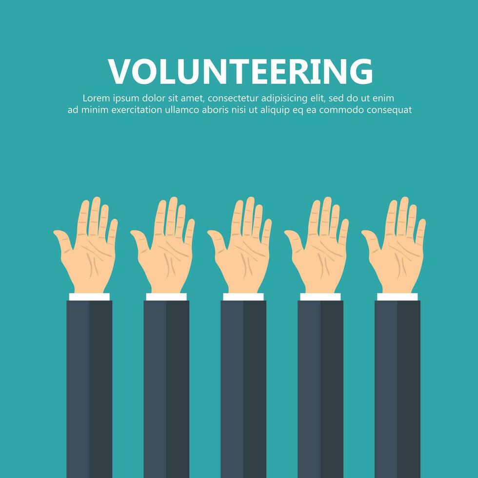 Freiwilligenarbeit Konzept. Hand angehoben hoch. eben Vektor Illustration