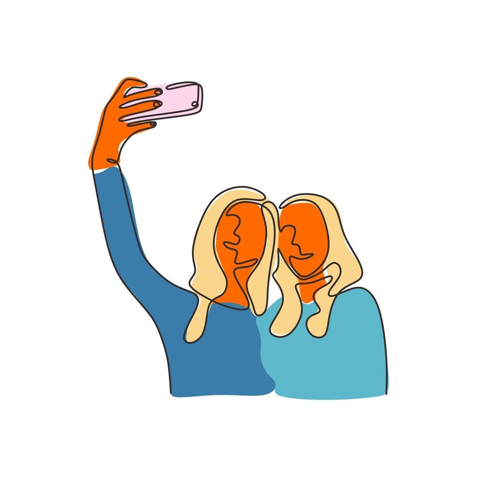 Kontinuierliche einzeilige Zeichnung von Frauen-Selfie. vektor