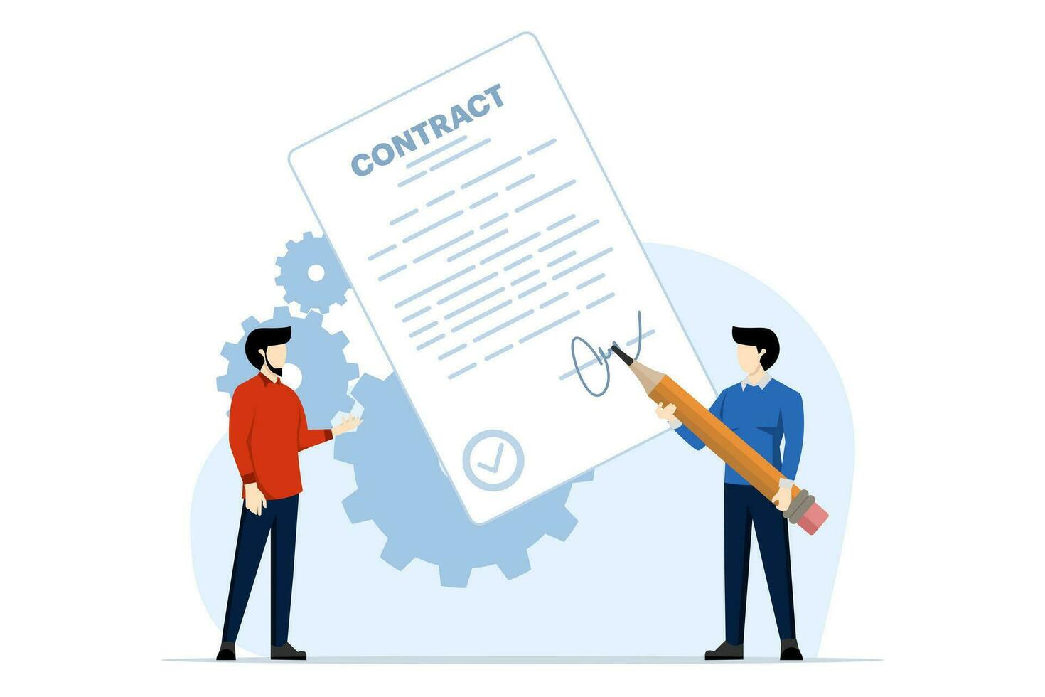 företag kontrakt begrepp, avtal illustration, lagarbete och samarbete, partnerskap, företag börja strategi, kontrakt avtal signering tecken. platt vektor illustration på bakgrund.