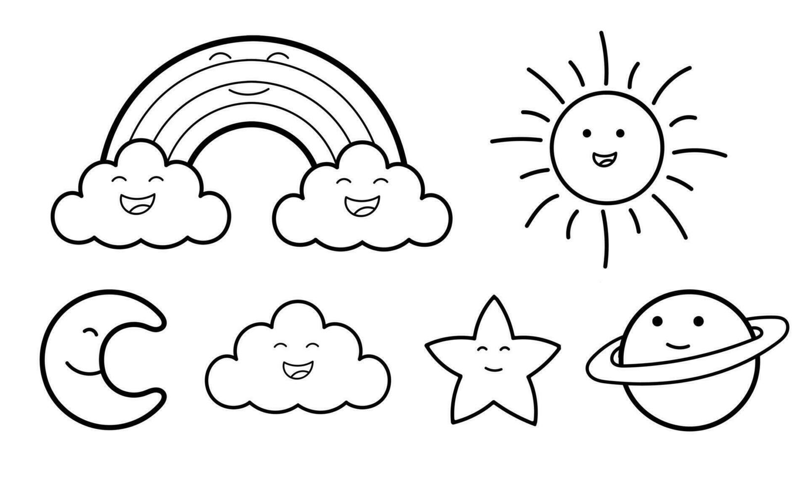 samling av hand dragen Sol, måne och stjärnor vektor