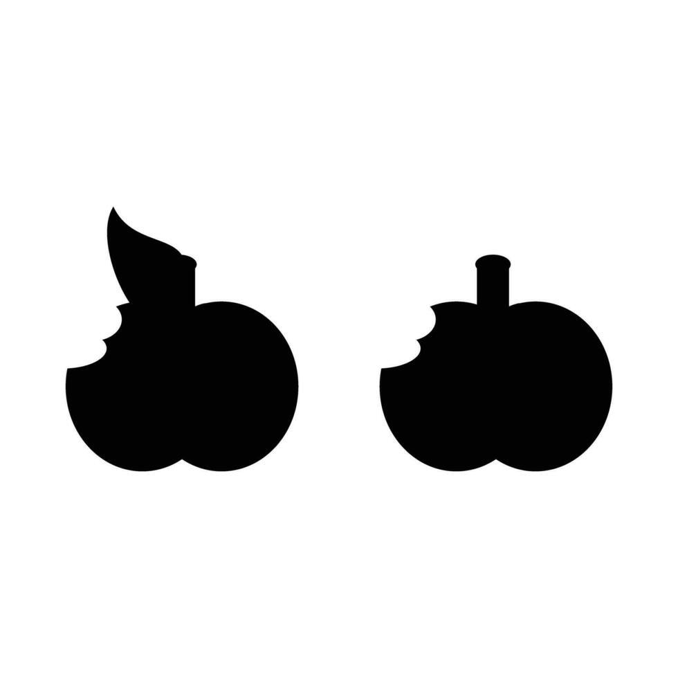 äpple ikon vektor uppsättning. äpple illustration tecken samling. äpple symbol eller logotyp. silhuetter av Bitten äpplen med löv och utan löv. äpple frukt design element