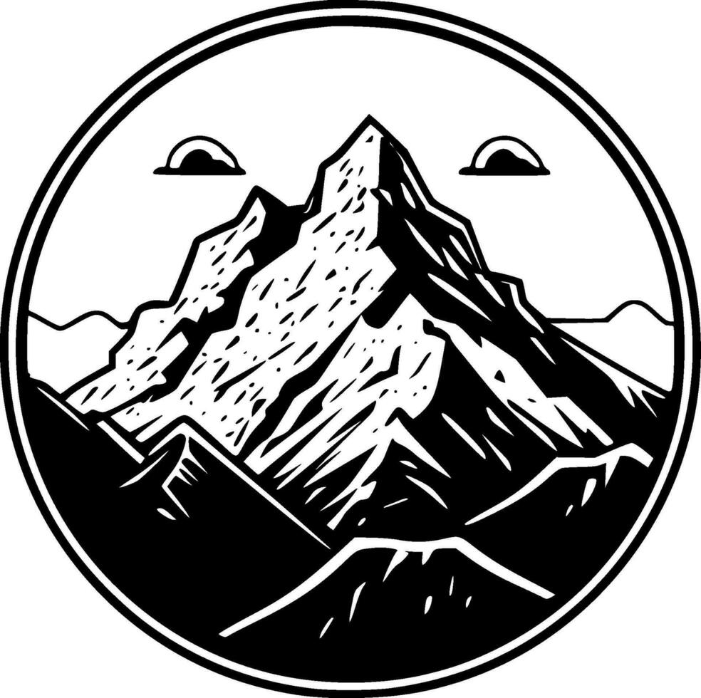 berg räckvidd - svart och vit isolerat ikon - vektor illustration