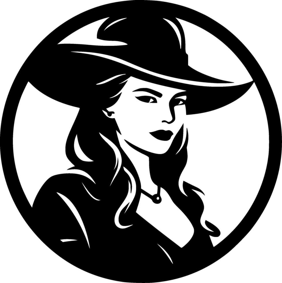 Cowgirl - - schwarz und Weiß isoliert Symbol - - Vektor Illustration