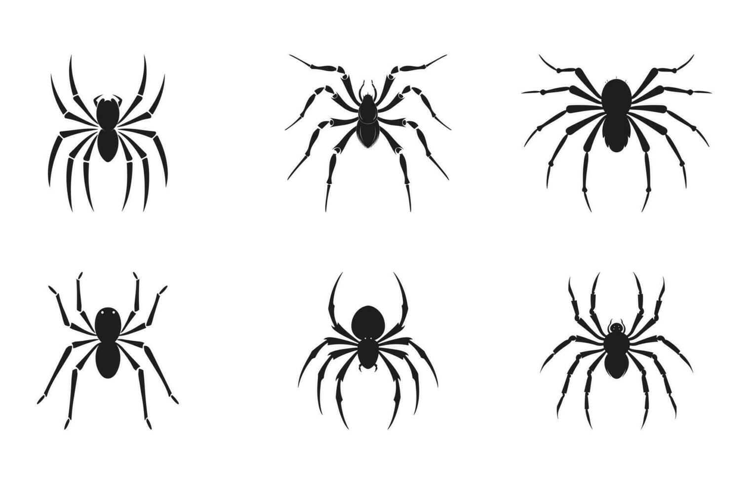 Spindel silhuetter vektor ClipArt fri, skrämmande Spindel svart silhuett uppsättning