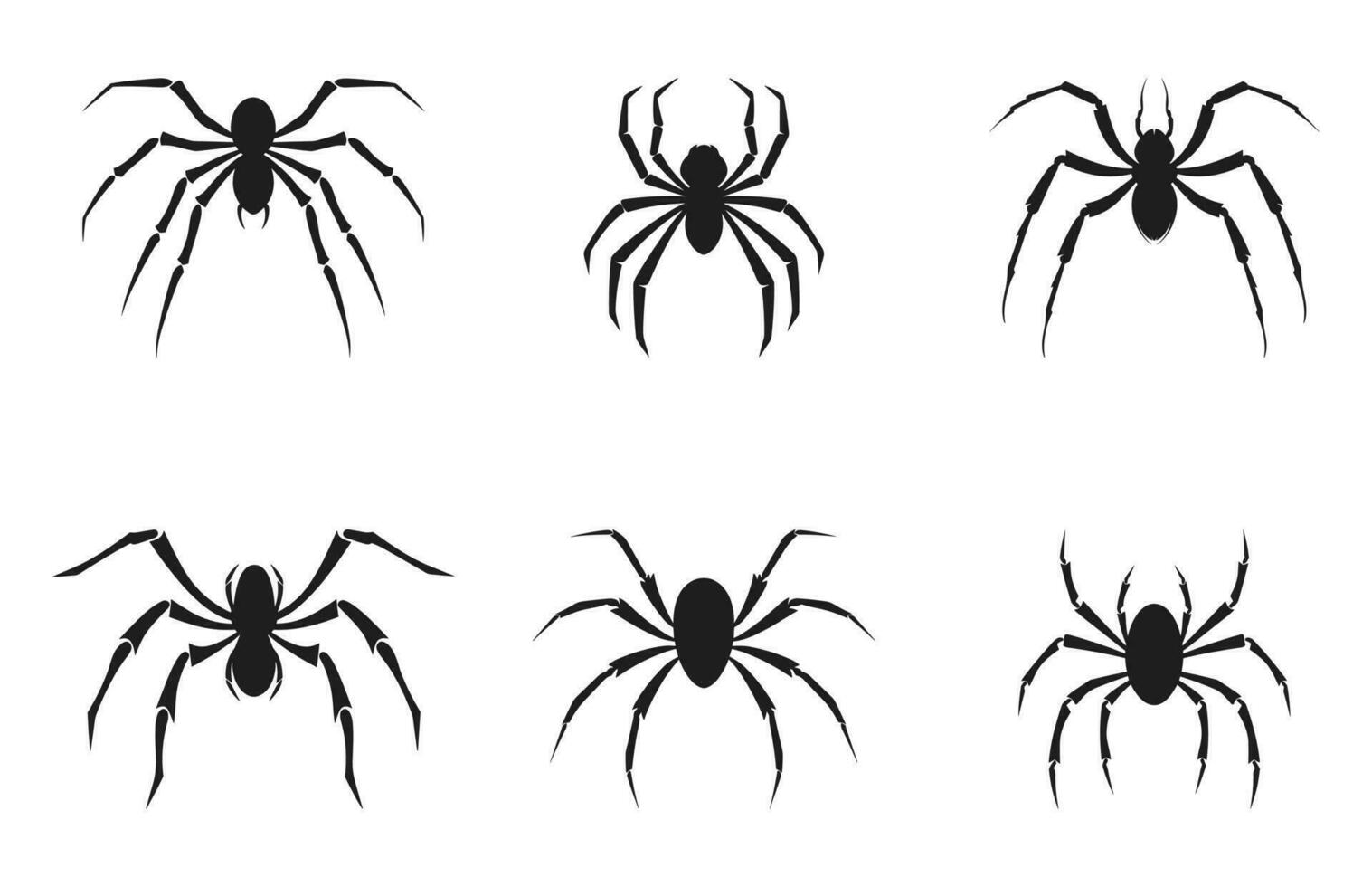 Spindel silhuetter vektor ClipArt uppsättning, skrämmande Spindel svart silhuett uppsättning