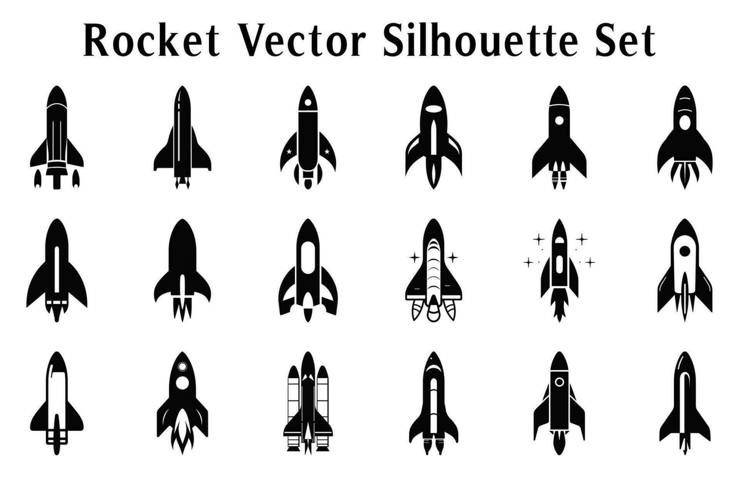 raket silhuett ClipArt bunt, uppsättning av raket ikoner vektor, lansera rymdskepp och rymdskepp silhuetter vektor