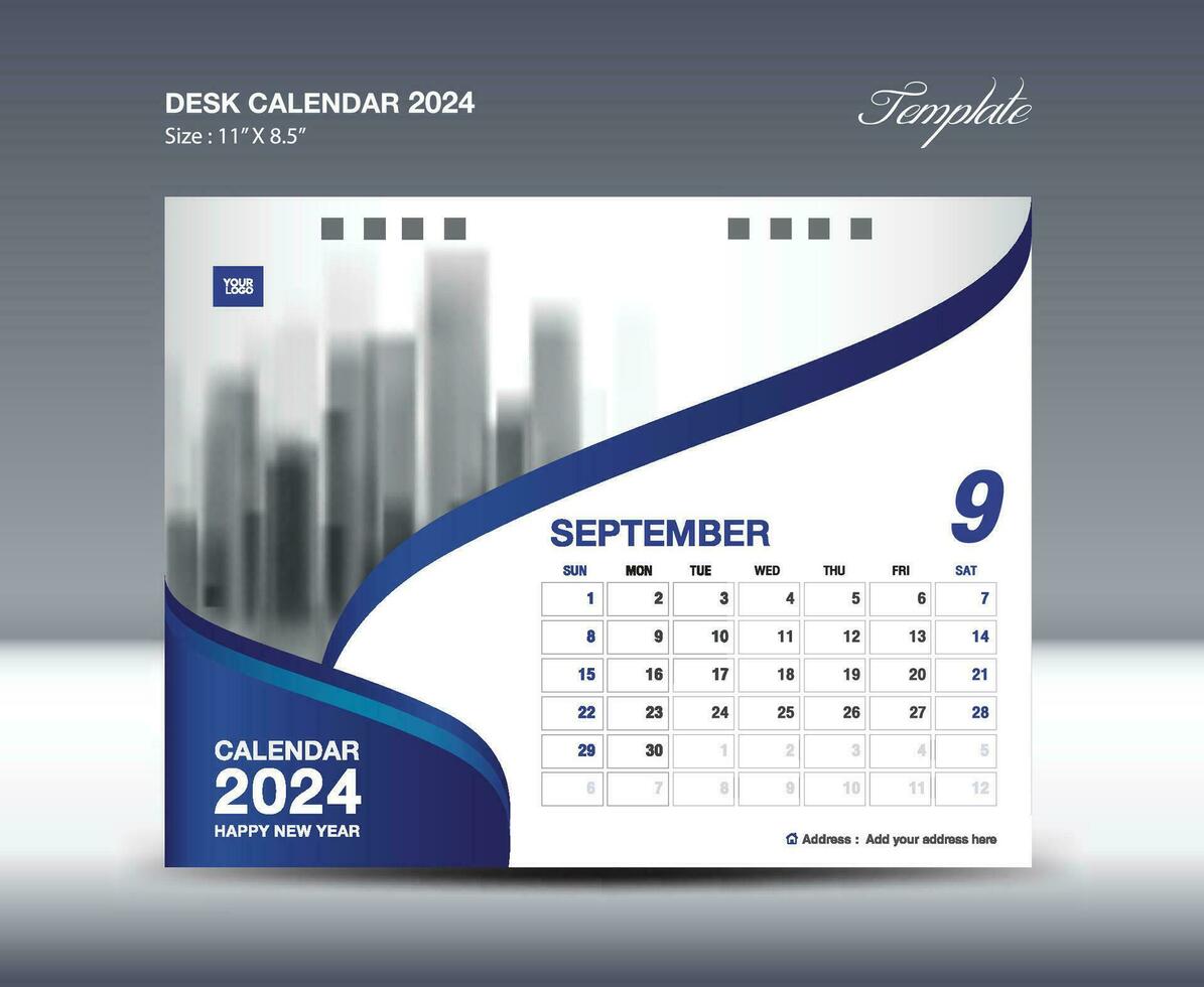 september 2024 - kalender 2024 mall vektor, skrivbord kalender 2024 design, vägg kalender mall, planerare, affisch, design professionell kalender vektor, arrangör, inspiration kreativ utskrift vektor