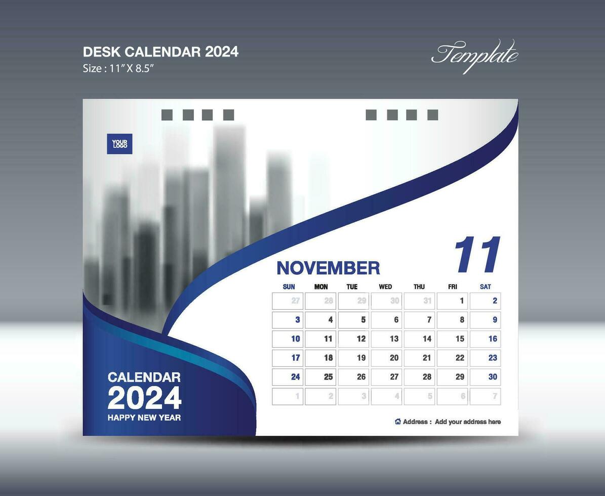 November 2024 - - Kalender 2024 Vorlage Vektor, Schreibtisch Kalender 2024 Design, Mauer Kalender Vorlage, Planer, Poster, Design Fachmann Kalender Vektor, Veranstalter, Inspiration kreativ Drucken vektor