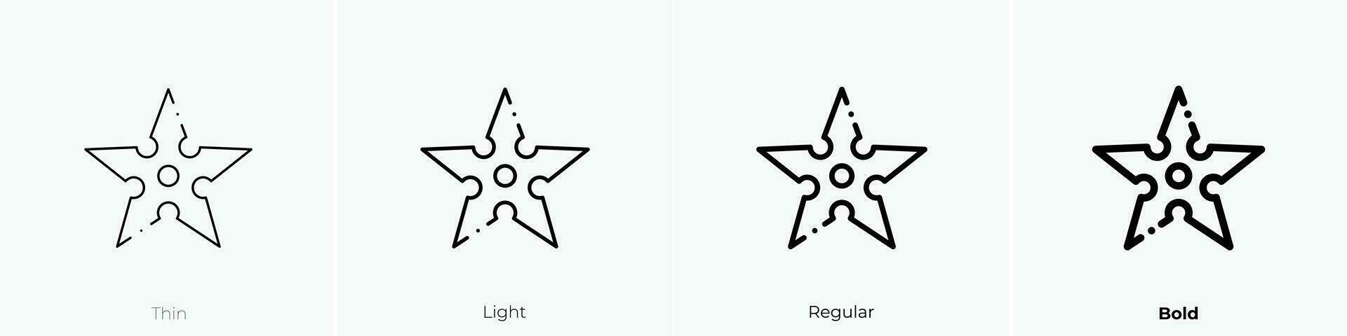 Shuriken Symbol. dünn, Licht, regulär und Fett gedruckt Stil Design isoliert auf Weiß Hintergrund vektor