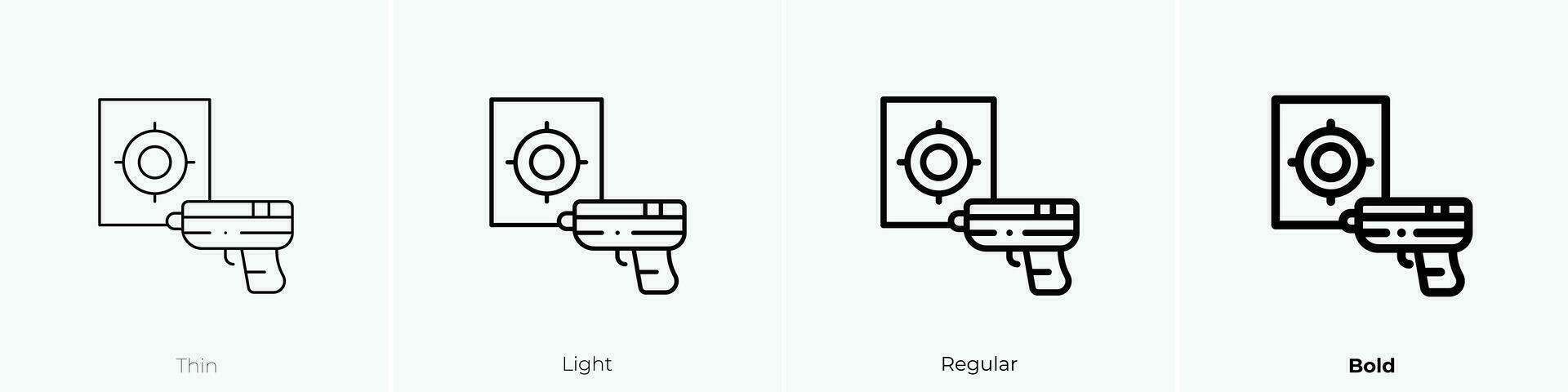 Schießen Spiel Symbol. dünn, Licht, regulär und Fett gedruckt Stil Design isoliert auf Weiß Hintergrund vektor