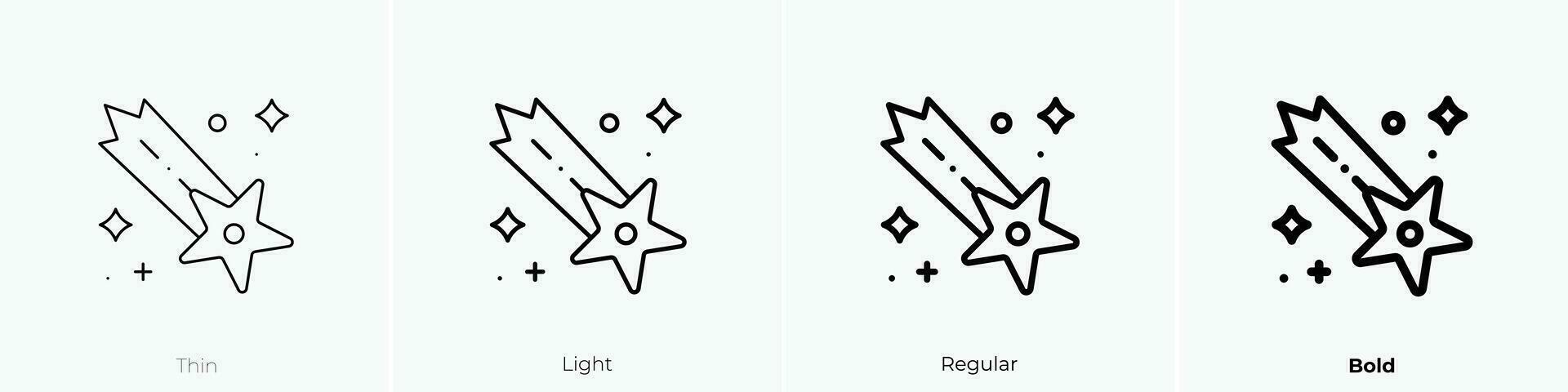 Schießen Star Symbol. dünn, Licht, regulär und Fett gedruckt Stil Design isoliert auf Weiß Hintergrund vektor