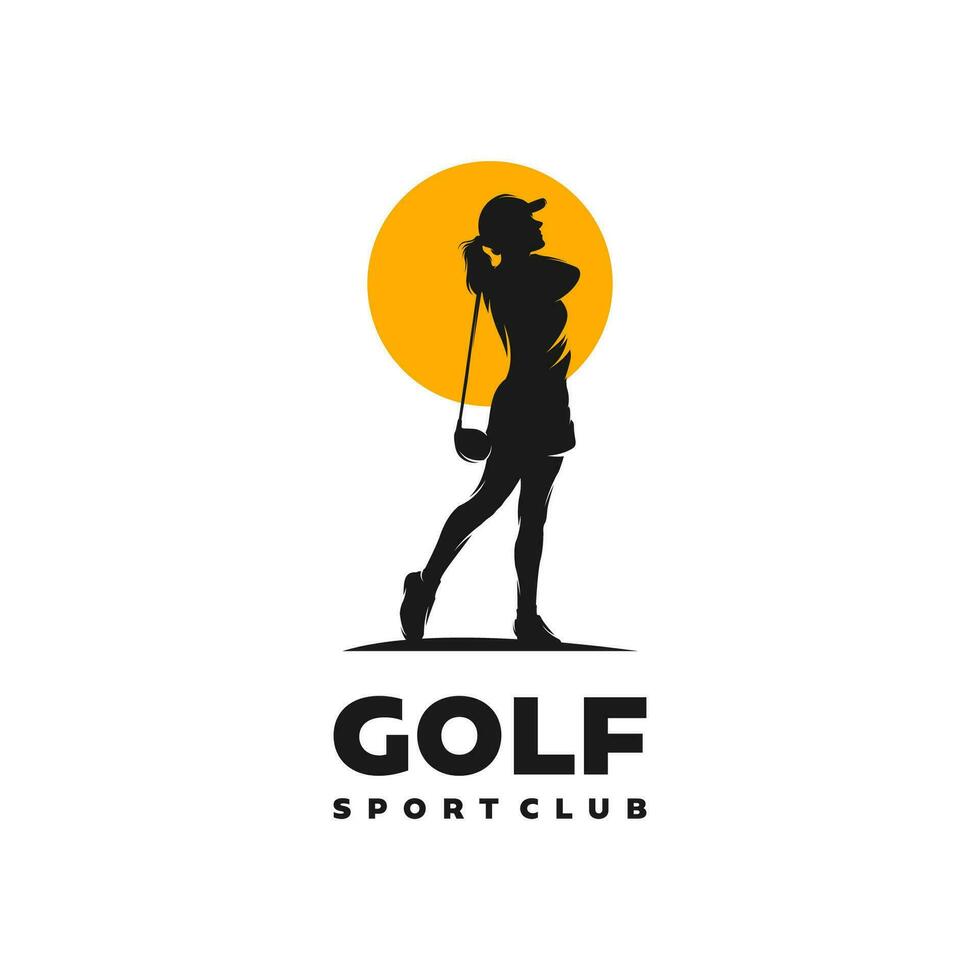 weiblich Golf Spieler Silhouette Logo Design Vorlage vektor