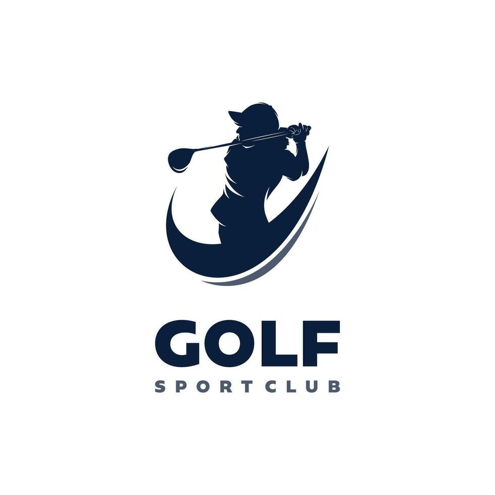 weiblich Golf Spieler Silhouette Logo Design Vorlage vektor