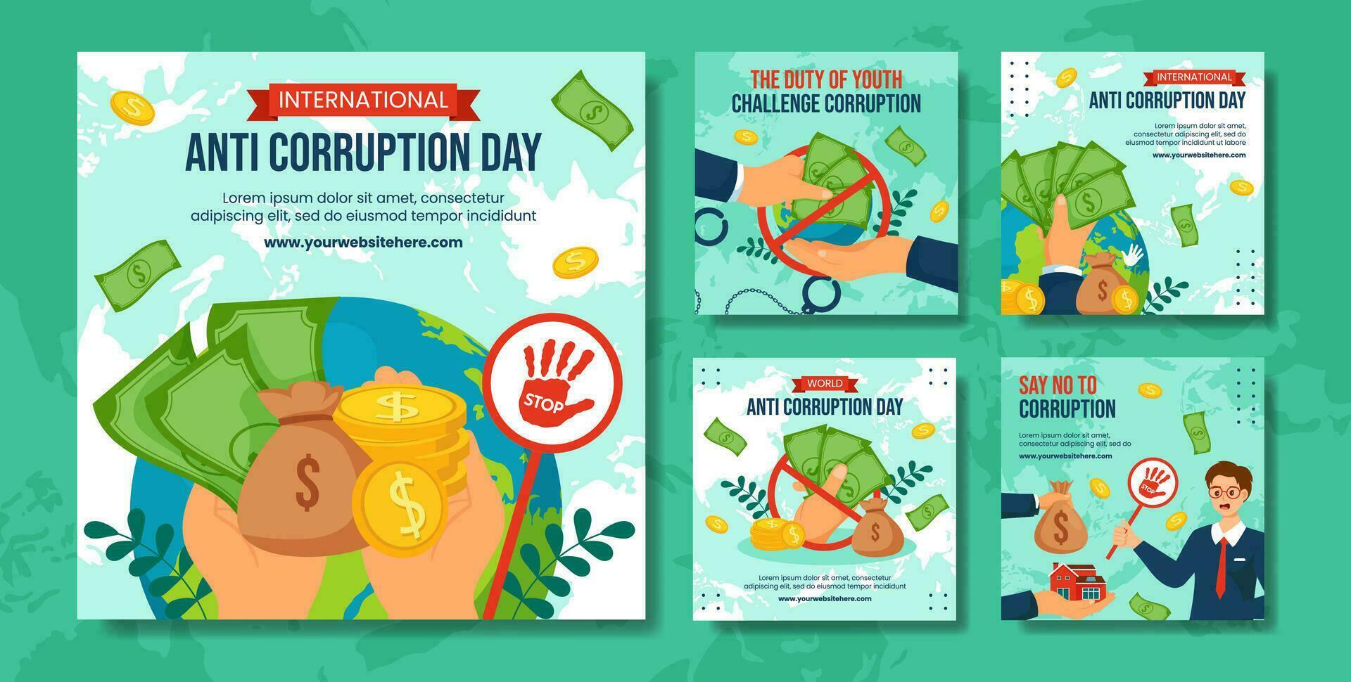 Anti Korruption Tag Sozial Medien Post eben Karikatur Hand gezeichnet Vorlagen Hintergrund Illustration vektor
