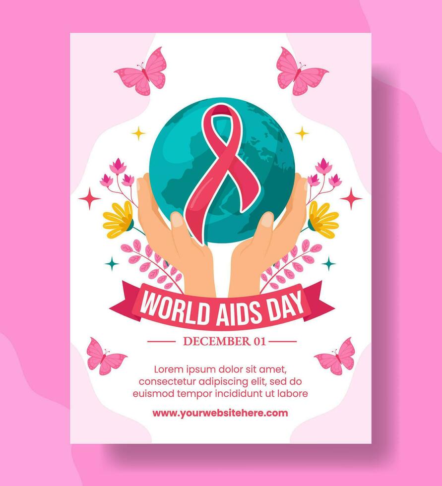 AIDS Tag Vertikale Poster eben Karikatur Hand gezeichnet Vorlagen Hintergrund Illustration vektor