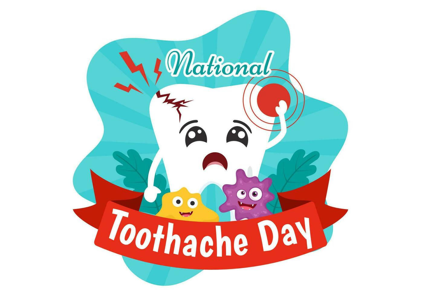 nationell tandvärk dag vektor illustration på februari 9 för dental hygien så som inte till orsak smärta från bakterier eller bakterie i platt bakgrund