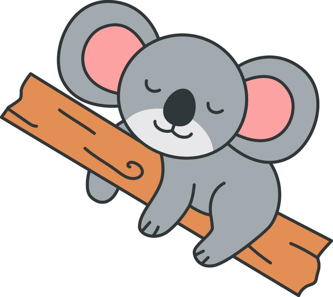 söt koala sovande på en logga. vektor illustration i tecknad serie stil.