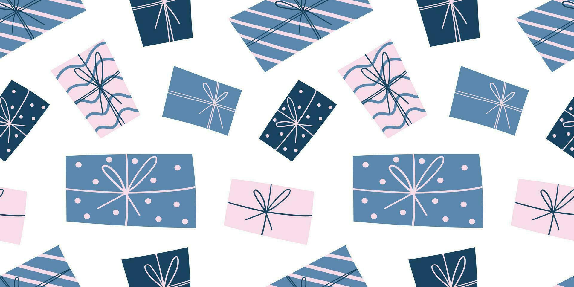 Weihnachten nahtlos Muster mit Geschenk Boxen. modern Weihnachten Design mit Geschenke im Blau und Rosa Farben im naiv Stil. stilvoll festlich aufwendig nahtlos Muster vektor