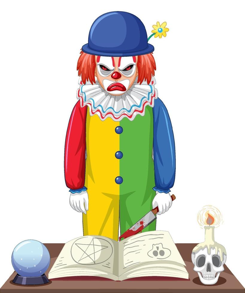 gruselige Clown-Cartoon-Figur auf weißem Hintergrund vektor
